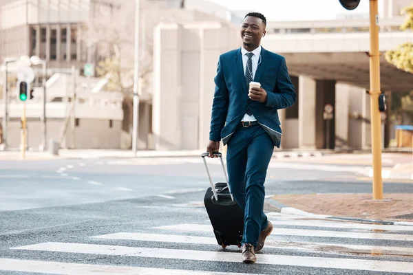 Ready Take Trip Lifetime Young Businessman Drinking Coffee While Walking —  Fotos de Stock