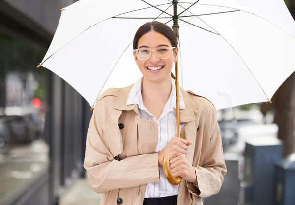 Cover Fits Your Unique Needs Portrait Young Businesswoman Carrying Umbrella — Zdjęcie stockowe