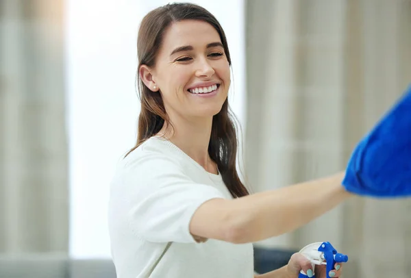 All Days Work Young Woman Wiping Surfaces Home — Foto Stock