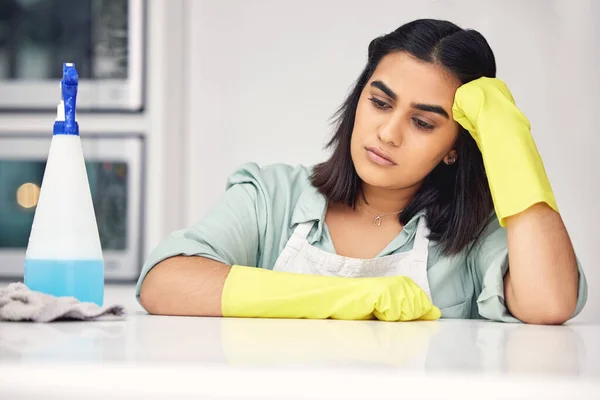 Overworked Underpaid Young Woman Looking Bored While Cleaning — Foto Stock