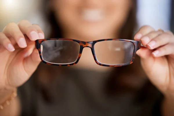 Itll Put Things Focus Unrecognizable Woman Holding New Pair Glasses — Fotografia de Stock