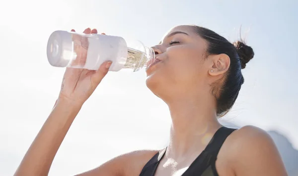 Drink More Water Your Body Thank You Young Woman Drinking — Foto Stock