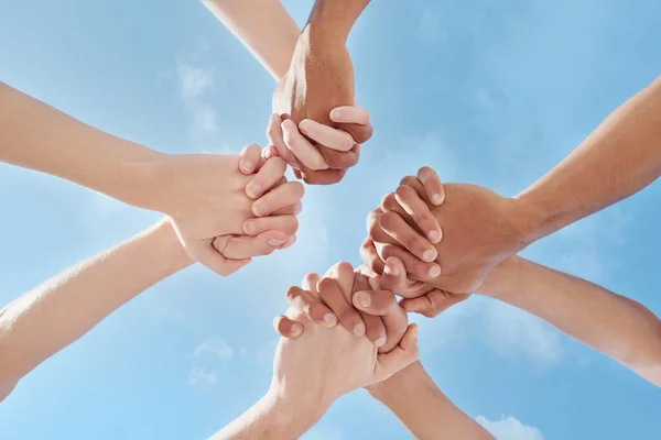 Together Can Get Group Unrecognizable People Holding Hands — Fotografia de Stock