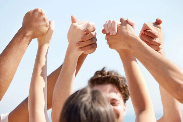 Lift Them High Group Unrecognizable People Holding Hands — Fotografia de Stock