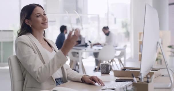 Confident Business Woman Proud Her Success Company She Works Portrait — стоковое видео