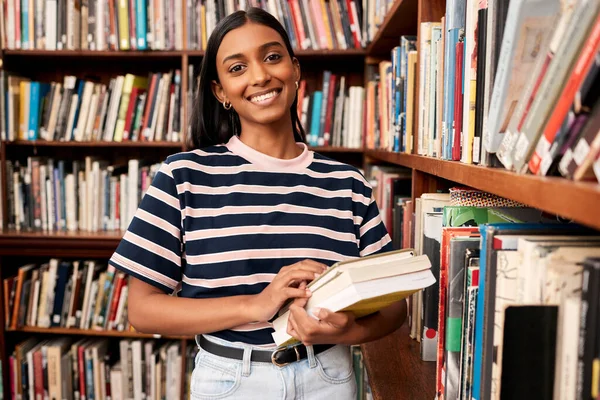 Dedicated Student Young Female Student Doing Research Library College — Stok fotoğraf