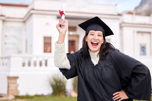 Yes Going Brag All Day Portrait Young Woman Cheering Graduation — Foto Stock