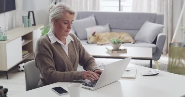 Mature Author Typing Laptop While Looking Her Diary Compare Notes — Stockvideo