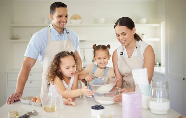 Add Bowl Young Family Baking Together Home — 图库照片