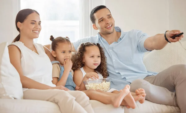 Binge Watching Our Favourite Family Show Man Using Remote While — Foto Stock