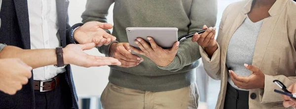 Lets Get Everyones Opinion Group Unrecognizable Businesspeople Using Digital Tablet — Fotografia de Stock