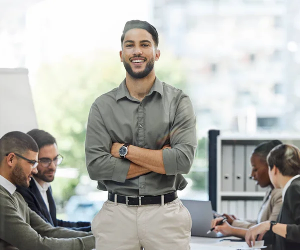 Leading Man Young Businessman Standing Office Work — Fotografia de Stock