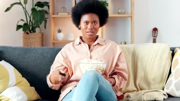 Excited Woman Looking Passionate While Shouting Cheering Watching Movie Sports — Vídeo de stock