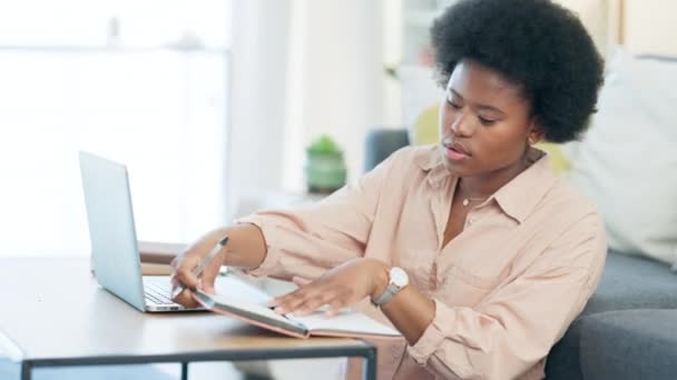 Female Student Studying Using Laptop Writing Notes Prepare Exams Research — Wideo stockowe