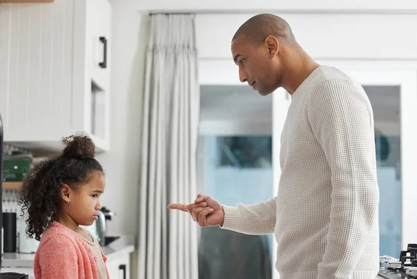 Behaviour Unacceptable Little Girl Being Spoken Sternly Home Her Father — Stock Photo, Image