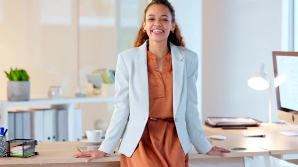 Portrait Young Business Administrator Smiling Modern Office Face Happy Confident — Stock video