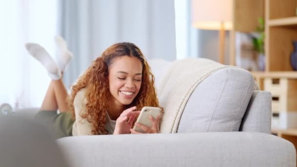 Cheerful Female Chatting Her Friends Social Media Browsing Online Watching — 图库视频影像