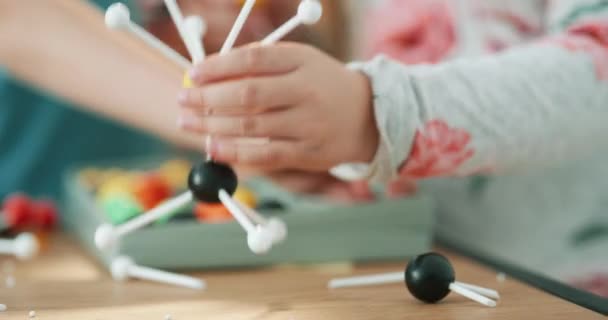 Video Footage Adorable Little Boy Girl Playing Toy Molecules Home — Video
