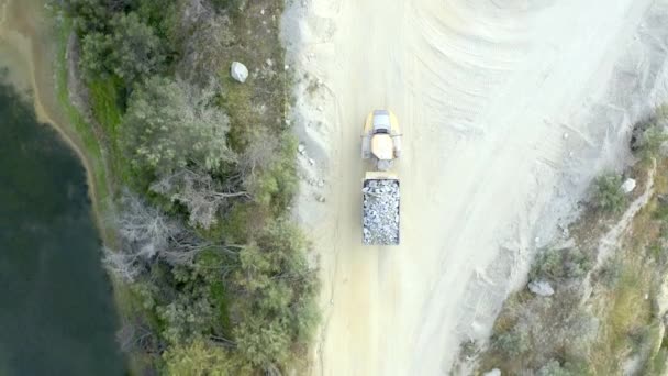 Drone Footage Dump Truck Carrying Gravel Open Pit Mine — Wideo stockowe
