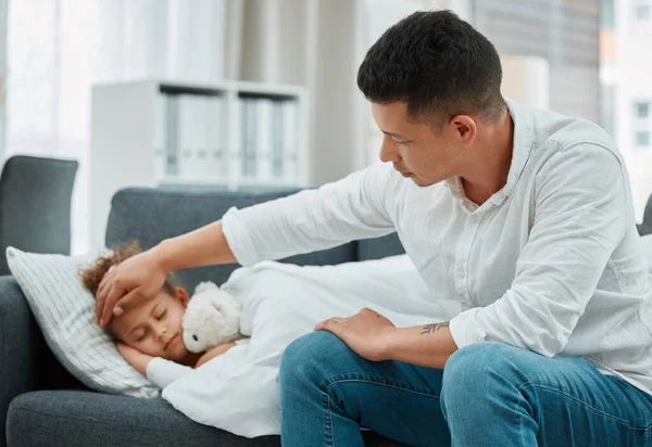 Parents Worst Nightmare Father Checking His Daughter Fever — Stock fotografie