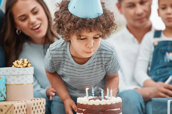 Big Boys Blow Out All Candles Adorable Little Boy Celebrating — Stockfoto