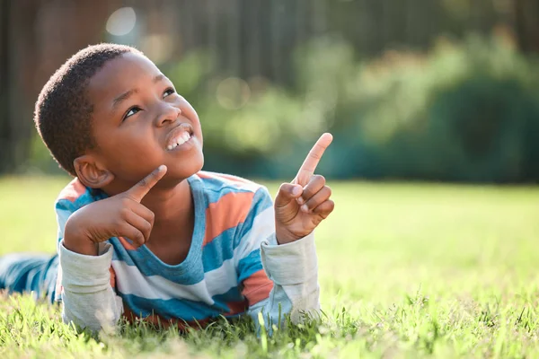 Sure What Young Boy Lying Grass — Stock Photo, Image