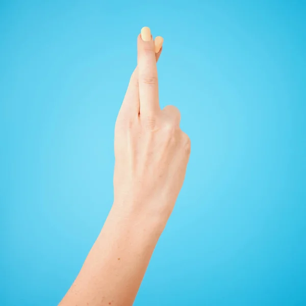 Any Day Now Studio Shot Unrecognisable Woman Crossing Her Fingers — Stock Photo, Image