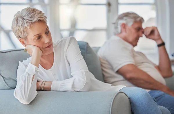 She Hates Fighting Senior Couple Looking Sad Upset While Sitting — Photo