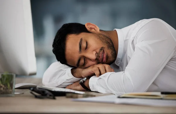 Processing Information Day Young Businessman Taking Nap Work — 스톡 사진