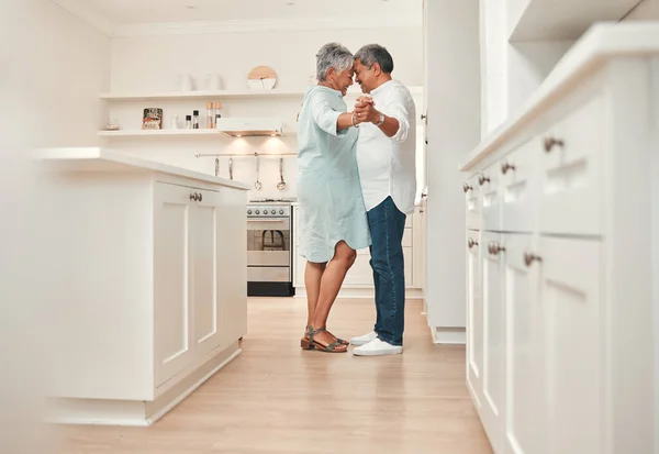 Said Were Old Grey Mature Couple Dancing Kitchen Home — Fotografia de Stock