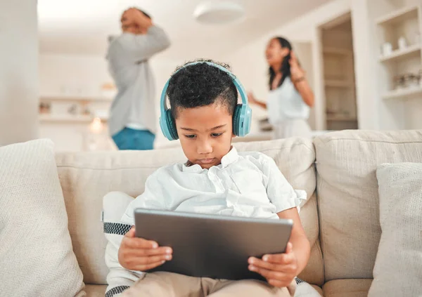 Cant Live Way Any More Little Boy Wearing Headset Using — Stockfoto