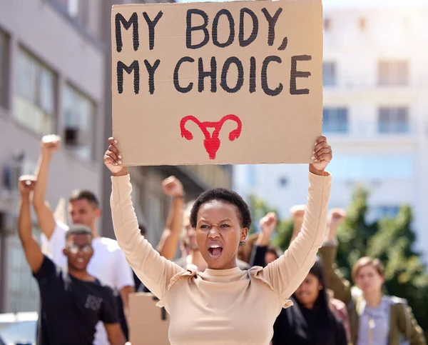 Uterus Our Protection Young Woman Rally Holding Placard — стоковое фото
