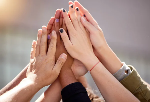 Together Well Keep Thriving Group People High Fiving Another — Stock Photo, Image