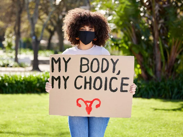 One Has Only Legal Moral Responsibility Unrecognizable Woman Protesting Park — Stockfoto