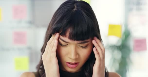 Video Footage Attractive Young Businesswoman Suffering Headache Modern Office — 图库视频影像