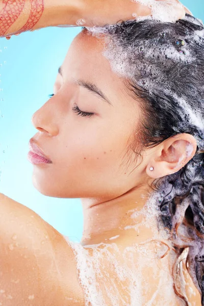 Taking Shower Feels Hitting Reset Button Woman Washing Her Hair — 图库照片