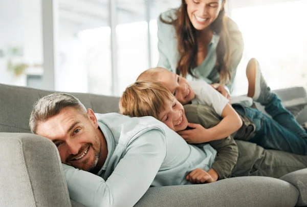 Have Most Fun Them Family Relaxing Together Home — Stockfoto