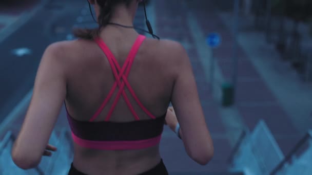 Physically Active Athlete Keeping Fit Training Marathon Female Jogger Doing — Vídeos de Stock