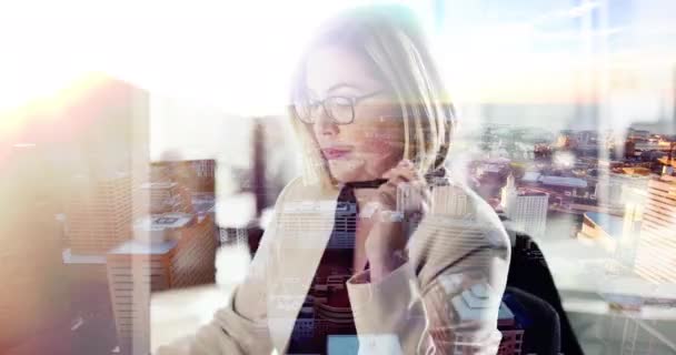 Video Footage Businesswoman Working Her Office Superimposed Video Clip Modern — Αρχείο Βίντεο