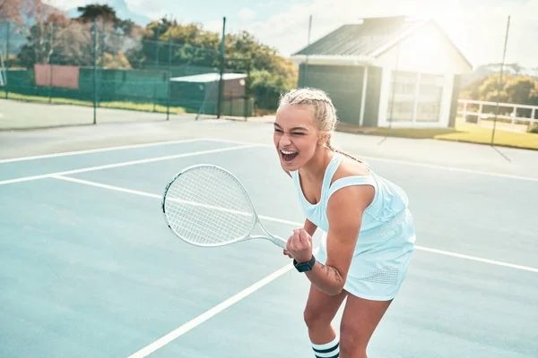 Championships Here Come Attractive Young Woman Celebrating Game Tennis — Photo