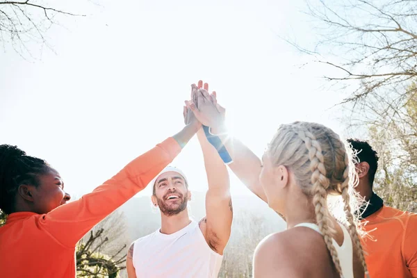 Weve Got Diverse Group Friends Standing Together Hands Middle Outdoor — Stok fotoğraf