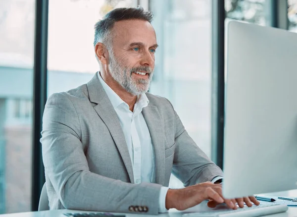 You Define Your Own Life Mature Man Using Computer Work — Fotografia de Stock