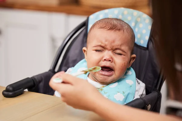 Hungry Baby Crying While Being Fed His Mother — 图库照片