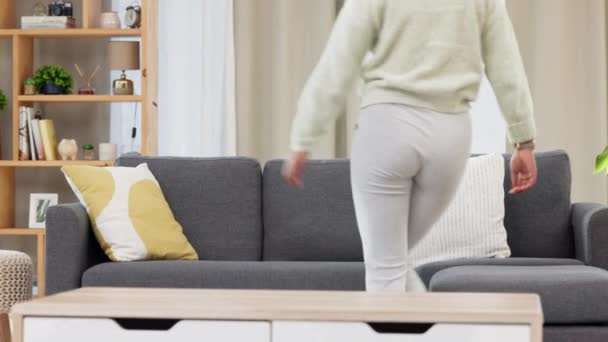 Young Woman Resting Couch Moving Her New Home One Tired — Video