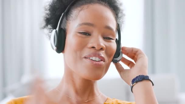 Happy Female Call Center Agent Talking Headset While Working Home — Stok video