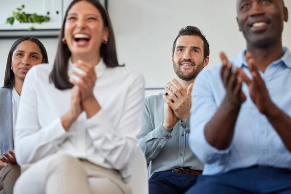 Our Mental Health Our Priority Group Businesspeople Applauding While Sitting — Foto Stock