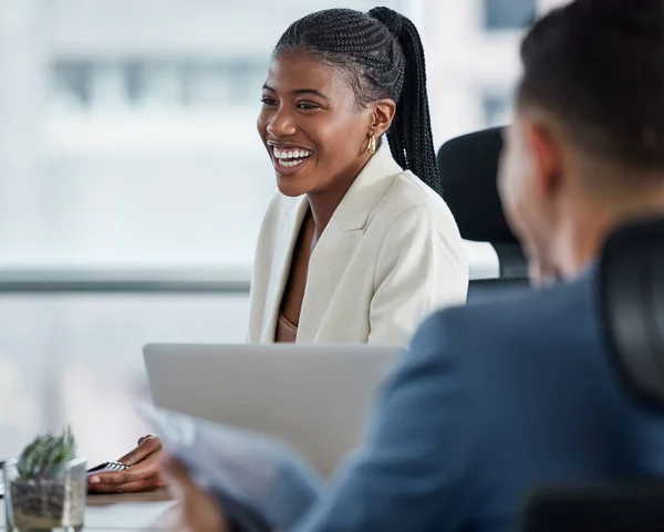 She Never Loses Smile Group Businesspeople Having Meeting Boardroom Work — Stok fotoğraf