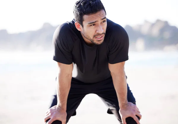 Keep Going Handsome Young Male Athlete Looking Exhausted His Workout — Foto Stock