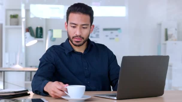 Happy Young Male Office Manager Working His Computer His Job — стоковое видео