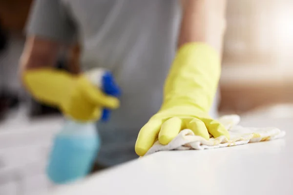 Cleaning Counters Unrecognizable Man Cleaning Counter Home — Foto de Stock